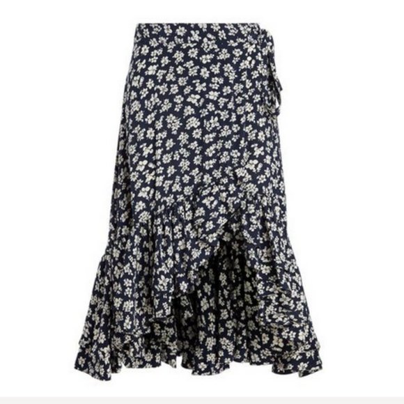Polo Ralph Lauren Floral Crepe Wrap Skirt ~ Navy/Cream ~ New! - Picture 3 of 11